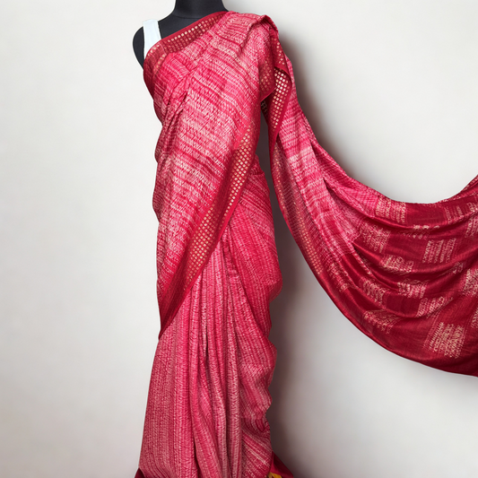 Rudrapriya: Red Matka Silk Saree with Shibori Dye and Sequins